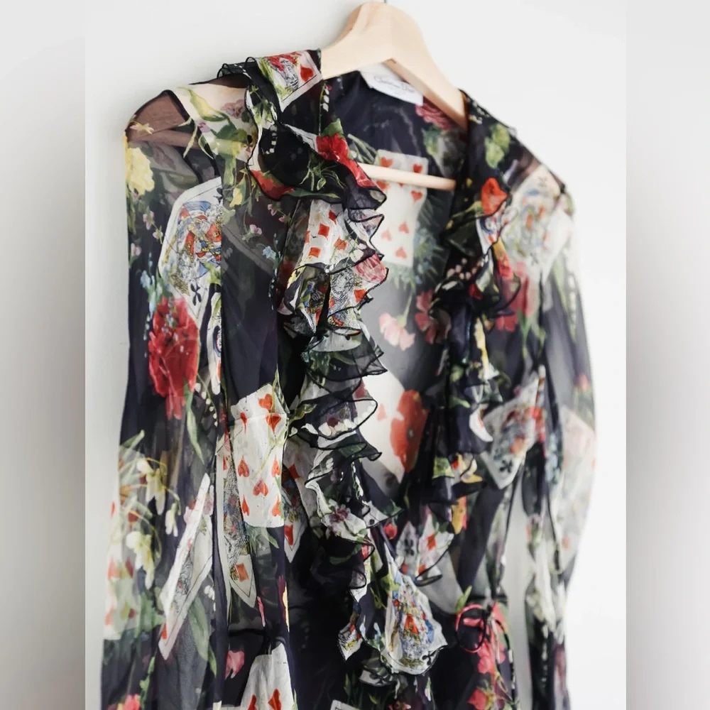 Vintage Christian Dior playing cards wrap blouse by John Galliano FW 2002